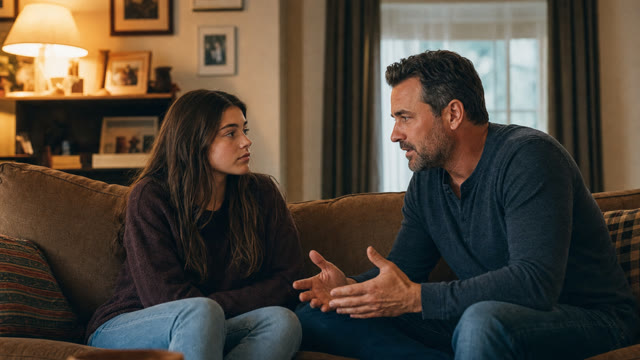 Conversation, father and daughter — Real style
