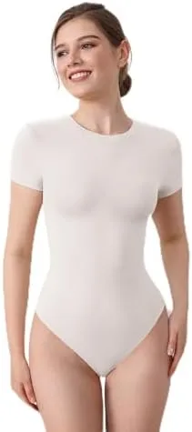 Nabka Seamless Sculpting Bodysuit for Women – Short Sleeve Scoop Neck Body Shaper, Slim Fit Everyday Wear