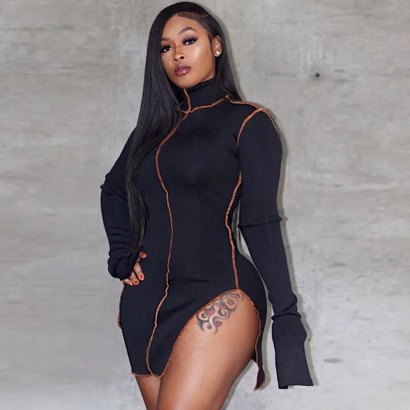 High neck split stitching dress-nabka