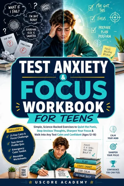 Cover of Test Anxiety & Focus Workbook for Teens